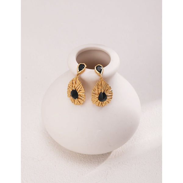 S925 Silver Black Zircon Palace Style Earrings - Hover Image
