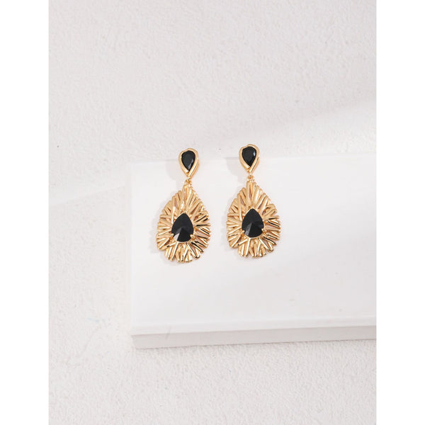 S925 Silver Black Zircon Palace Style Earrings