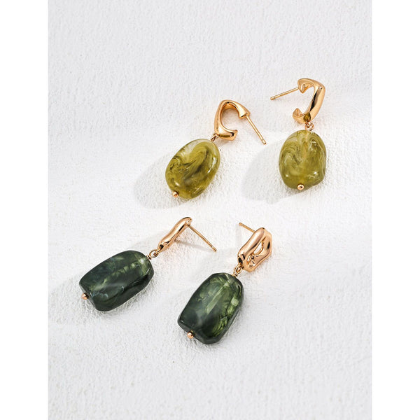 S925 Silver Minimalist Imitation Amber Earrings - Hover Image