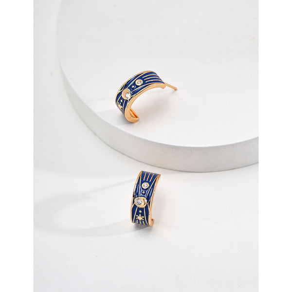 S925 Silver Vintage Blue Drip Glaze Zircon Earrings