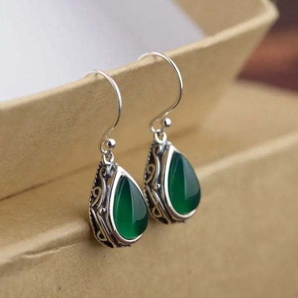 Waterdrop Red/Green Stone Dangle Earrings