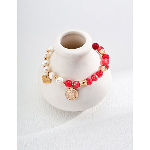 S925 Silver Elegant Natural Pearl Rhodochrosite Bracelet