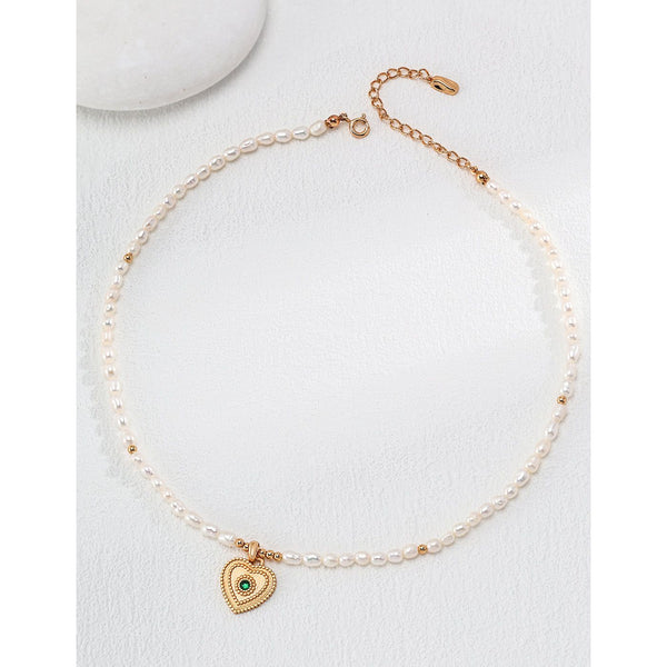 S925 Silver Natural Pearl Heart Pendant Necklace