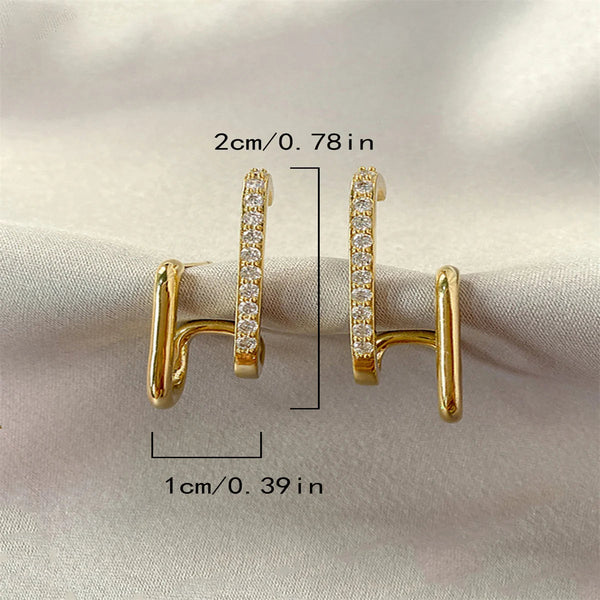 Irregular U-shaped gold crystal earrings