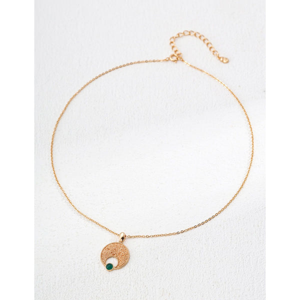 S925 Silver Minimalist Green Chalcedony Pendant Necklace