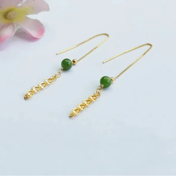 Silver Hetian Jade Threader Earrings