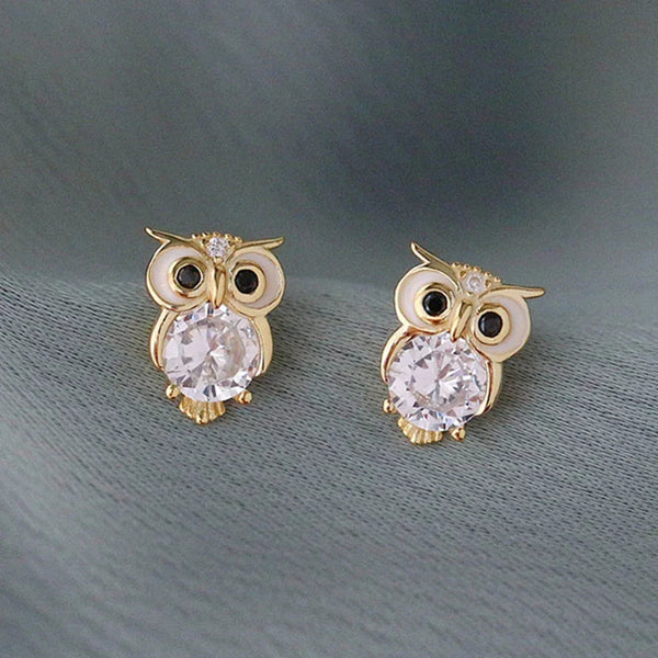 Gold Color Owl Stud Earrings