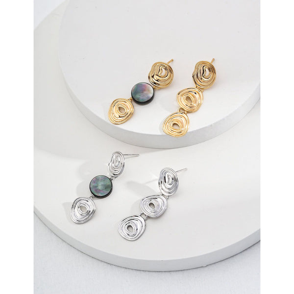 S925 Silver Vintage Black Shell Earrings