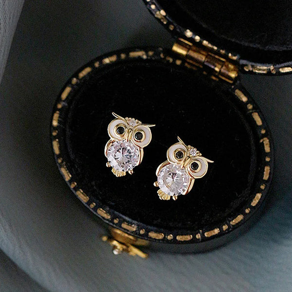 Gold Color Owl Stud Earrings - Hover Image