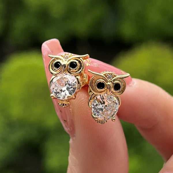 Gold Color Owl Stud Earrings