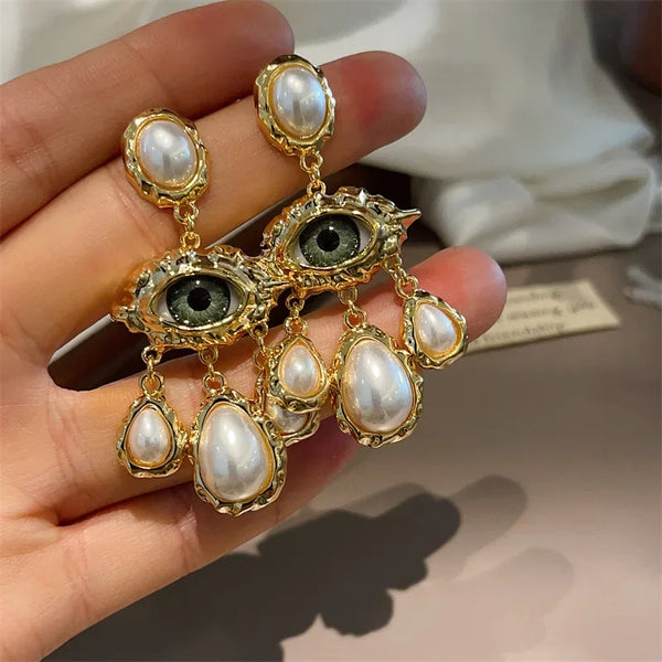 French Style Exaggerated Big Eyes Long Earrings - Hover Image
