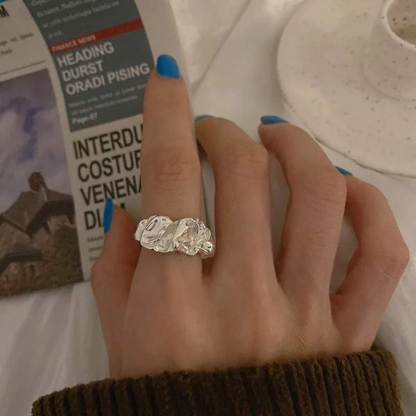Silver Color Irregular Metal Geometric Ring - Hover Image