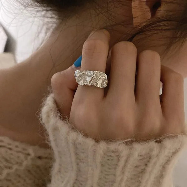 Silver Color Irregular Metal Geometric Ring