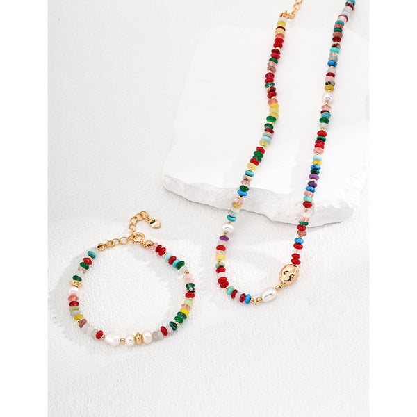 S925 Silver Pearl Dopamine Colorful Stone Bracelet - Hover Image