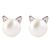 Adorable pearl stud earrings with silver cat ear accents, ideal for jewelry storage, vintage jewelry collections, or display on jewelry websites. Perfect for earrings piercing enthusiasts, jewelry cleaning tips, jewelry for mom gifts, and gem jewelry lovers. Great for permanent jewelry collections or pairing with body jewelry and earrings rings styles.