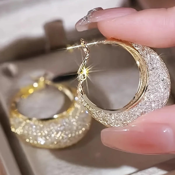 Exaggerate Shiny Mesh Design Hoop Earrings - Hover Image