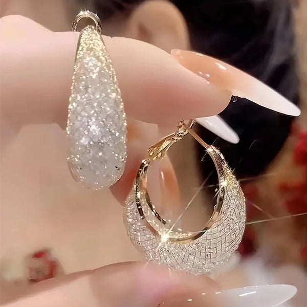 Exaggerate Shiny Mesh Design Hoop Earrings