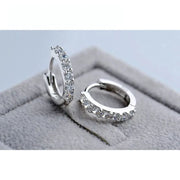 Silver hoop earrings with sparkling diamonds, perfect for jewelry storage, designed by expert jewelry designers, ideal for earrings piercing and diamond and jewelry lovers.
