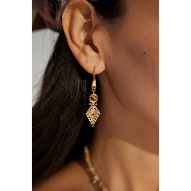 Vintage-inspired gold drop earrings with gemstones, ideal for earrings piercing, jewelry storage in a jewelry case, and perfect for jewelry designers and jewelry websites.