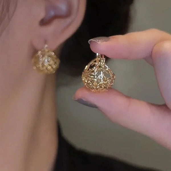 Gold Color Hollow Hoop Earrings - Hover Image