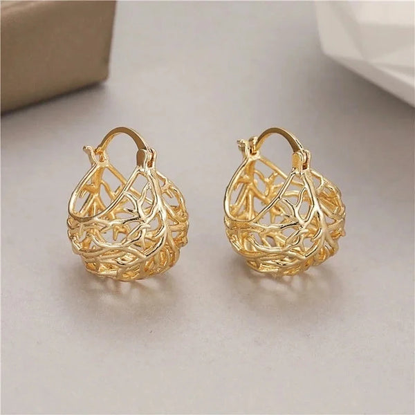 Gold Color Hollow Hoop Earrings
