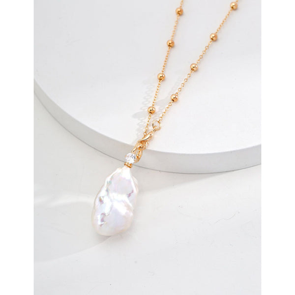 S925 Silver Natural Pearl Zircon Necklace - Hover Image