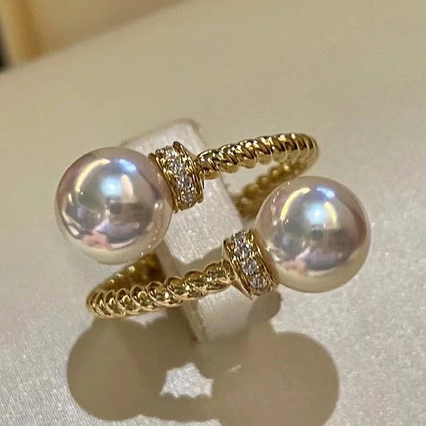 Temperament Double Imitation Pearl Open Ring