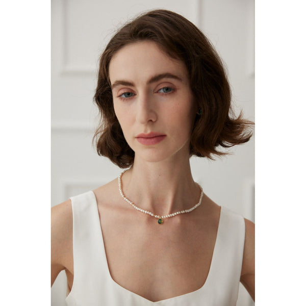 S925 Silver Water Grass Agate Pearl Necklace - Hover Image