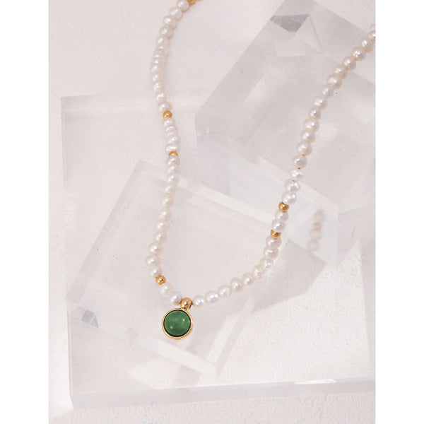 S925 Silver Water Grass Agate Pearl Necklace