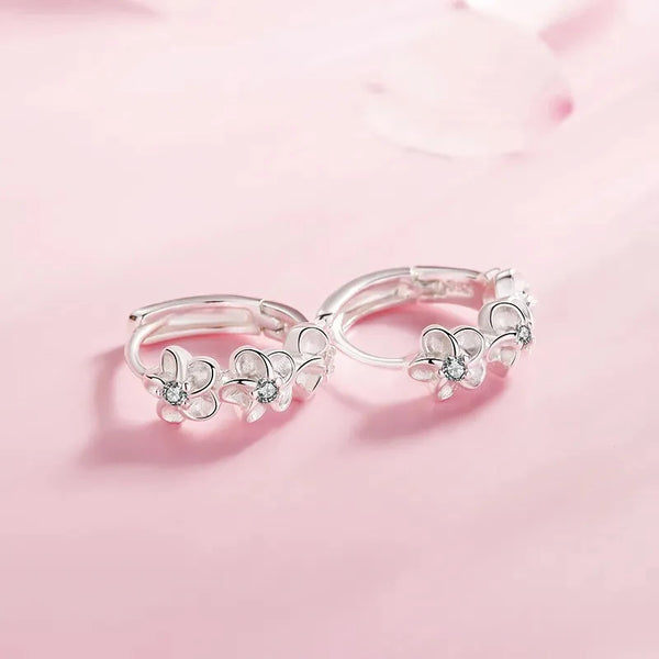 Crystal zircon flower design 925 silver stud earrings - Hover Image