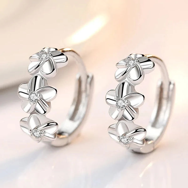 Crystal zircon flower design 925 silver stud earrings