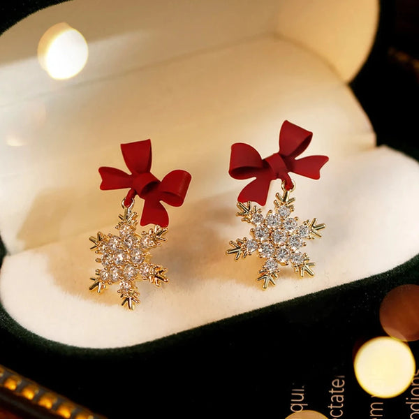 Bow knot snowflake earrings