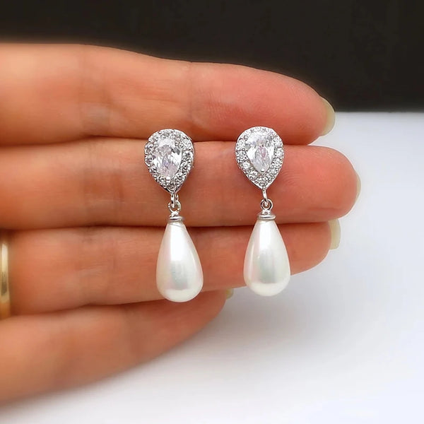 Water Drop Simulated Pearl Dangle Earrings