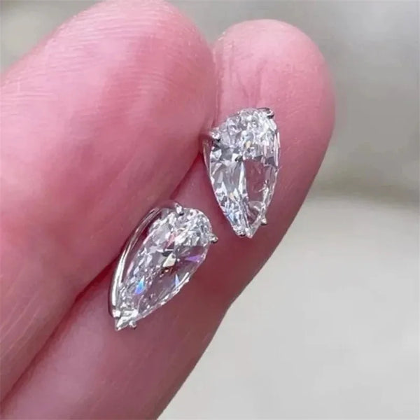 Pear Cut White Zircon Drop Earrings - Hover Image