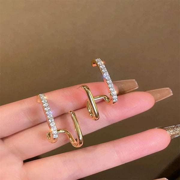 Irregular U-shaped gold crystal earrings - Hover Image