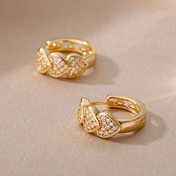 Gold Color Heart Hoop Earrings - Hover Image