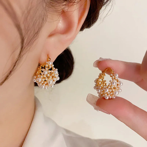Irregular Metal Pearl Earrings - Hover Image