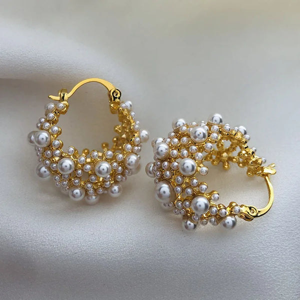 Irregular Metal Pearl Earrings