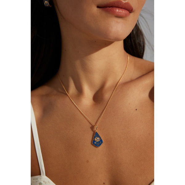 S925 Silver Vintage Blue Drip Glaze Zircon Necklace - Hover Image