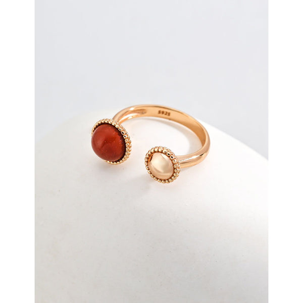S925 Silver Minimalist Red Stone Ring - Hover Image