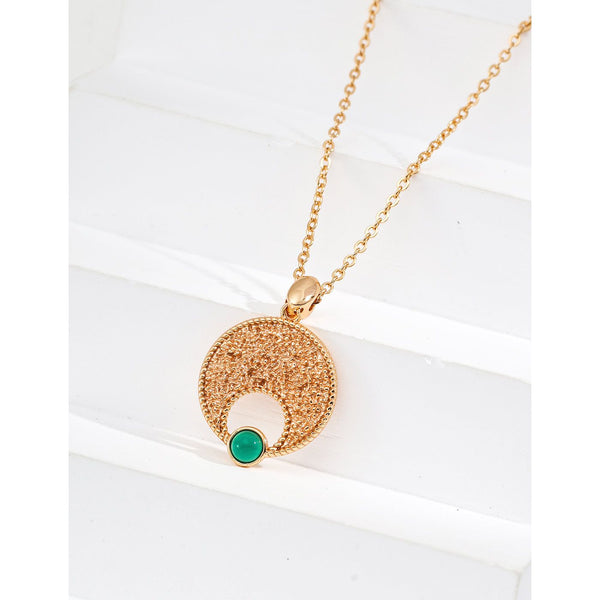 S925 Silver Minimalist Green Chalcedony Pendant Necklace