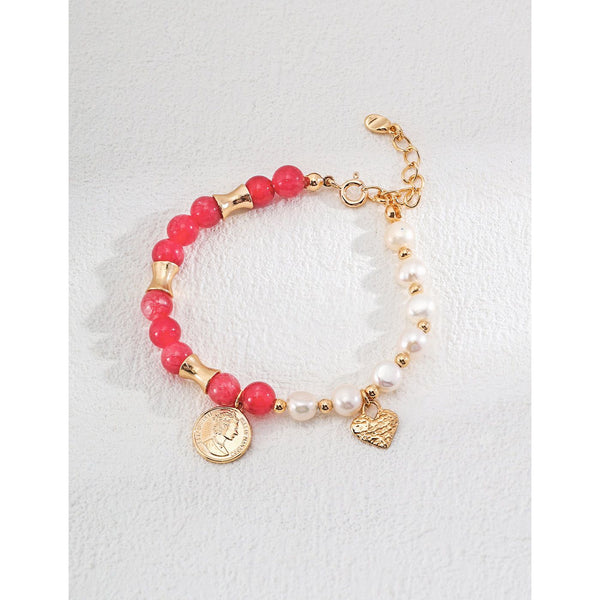 S925 Silver Elegant Natural Pearl Rhodochrosite Bracelet
