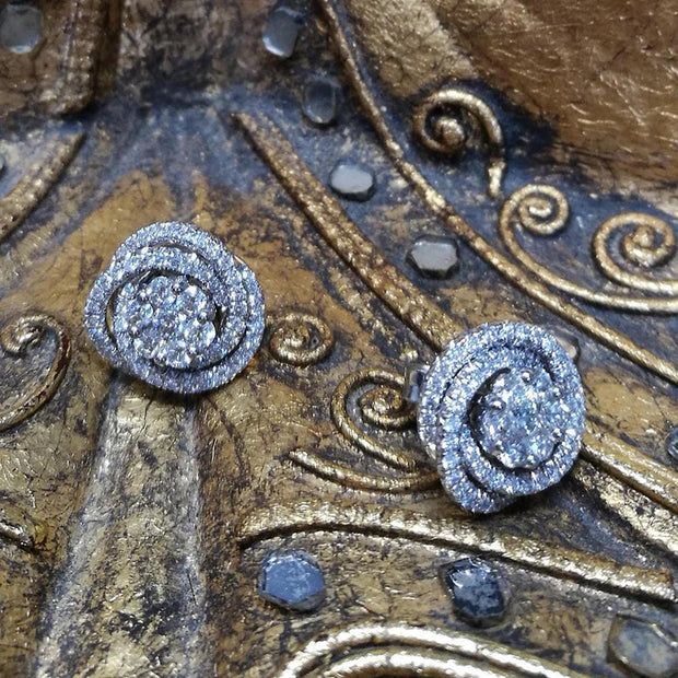 Luxurious diamond rose stud earrings in a sleek black jewelry case, perfect for earrings piercing, vintage jewelry, jewelry storage, and gifting for mom.