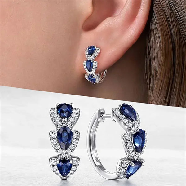 luxurious blue square cubic zirconia earrings