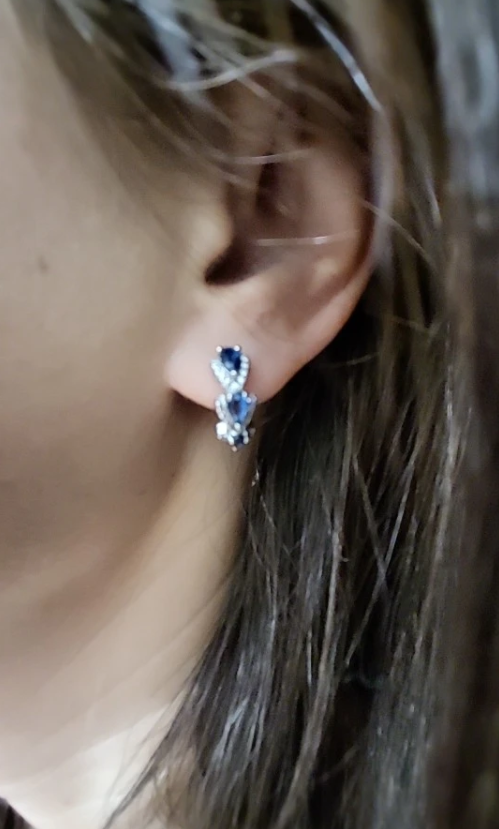 Silver hoop earrings with blue sapphires and crystals, ideal for jewelry websites, jewelry storage, gem jewelry, and gifting for mom or elegant occasions.