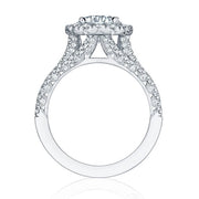 Stunning diamond engagement ring with halo setting and triple diamond bands, perfect for jewelry websites, jewelry storage, vintage jewelry, and proposals.