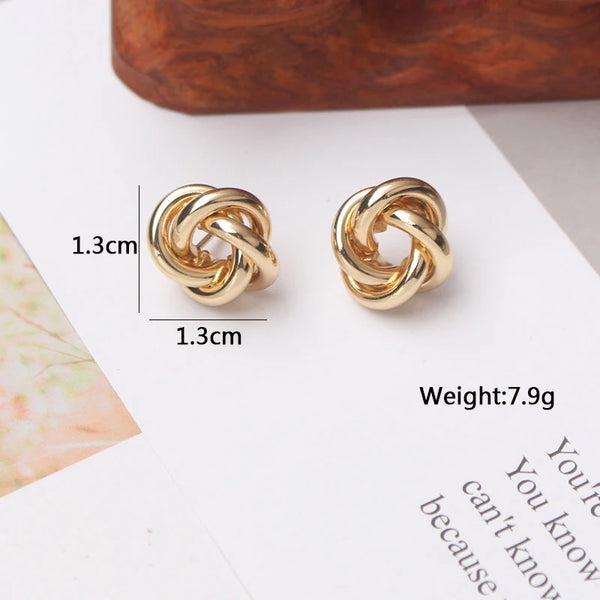 Mini gold metal twist round stud earrings - Hover Image