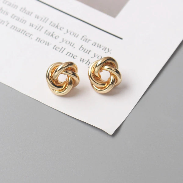 Mini gold metal twist round stud earrings