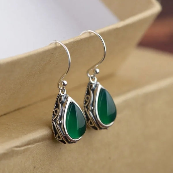 Waterdrop Red/Green Stone Dangle Earrings